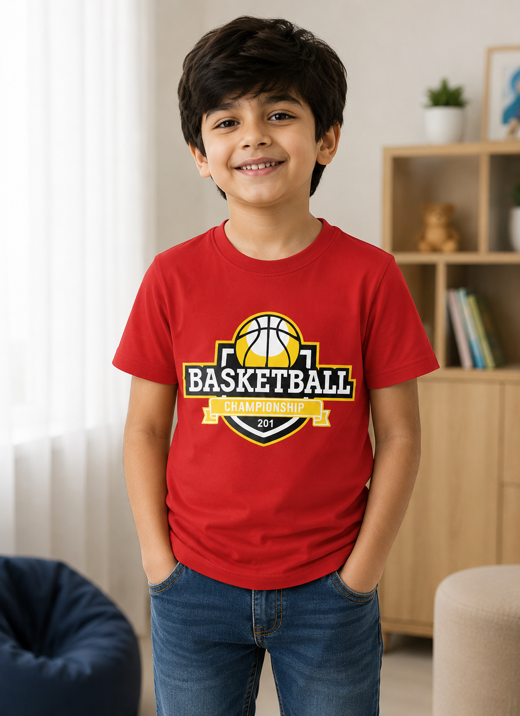 NEW YORK Basketball Championship Premium Kids T-Shirt, 100% Cotton, Soft & Durable Sports Graphic Tee