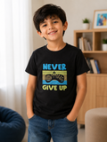 New York Never Give Up Premium Kids Cotton T-Shirt | Gamer Graphic Tee | Soft Breathable Half Sleeves | Reinforced Shoulder Stitching