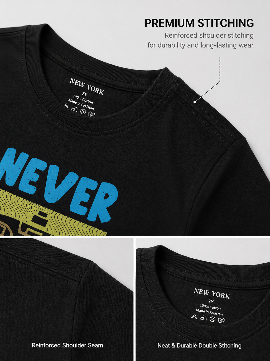 New York Never Give Up Premium Kids Cotton T-Shirt | Gamer Graphic Tee | Soft Breathable Half Sleeves | Reinforced Shoulder Stitching