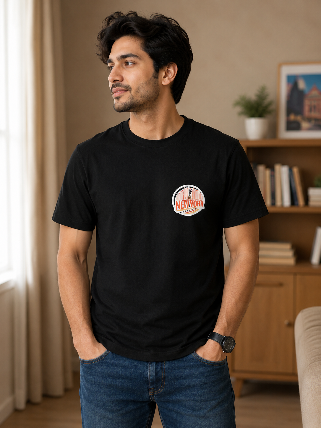 New York Premium Black Cotton Graphic T-Shirt