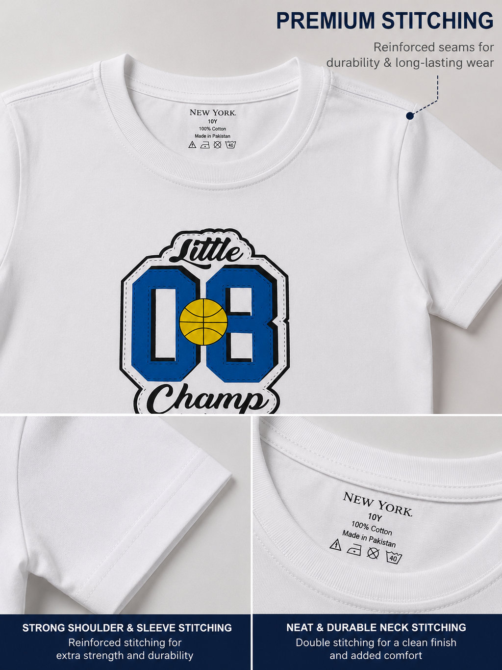 New York Little 08 Champ Premium Cotton Kids T-Shirt, Soft, Comfortable & Durable