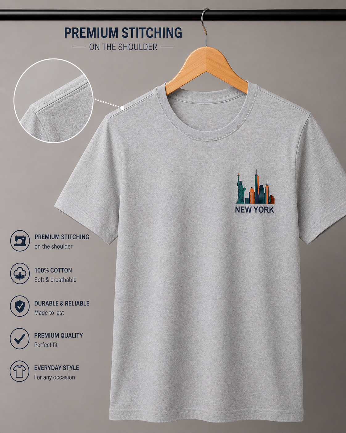 New York Skyline Premium Cotton T-Shirt