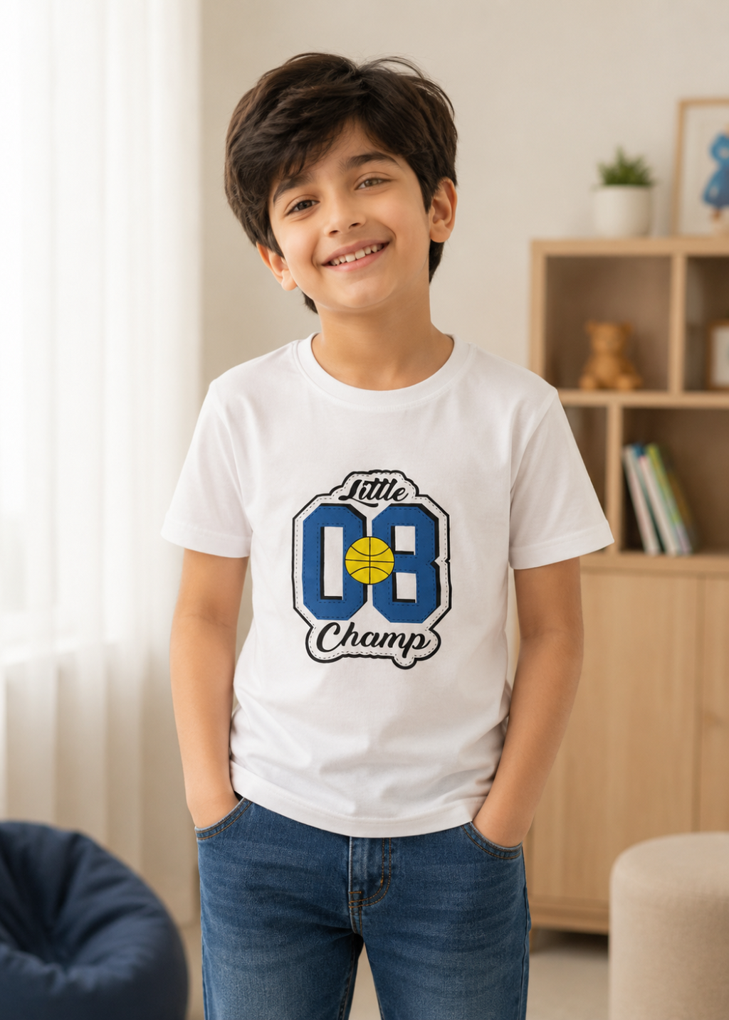 New York Little 08 Champ Premium Cotton Kids T-Shirt, Soft, Comfortable & Durable